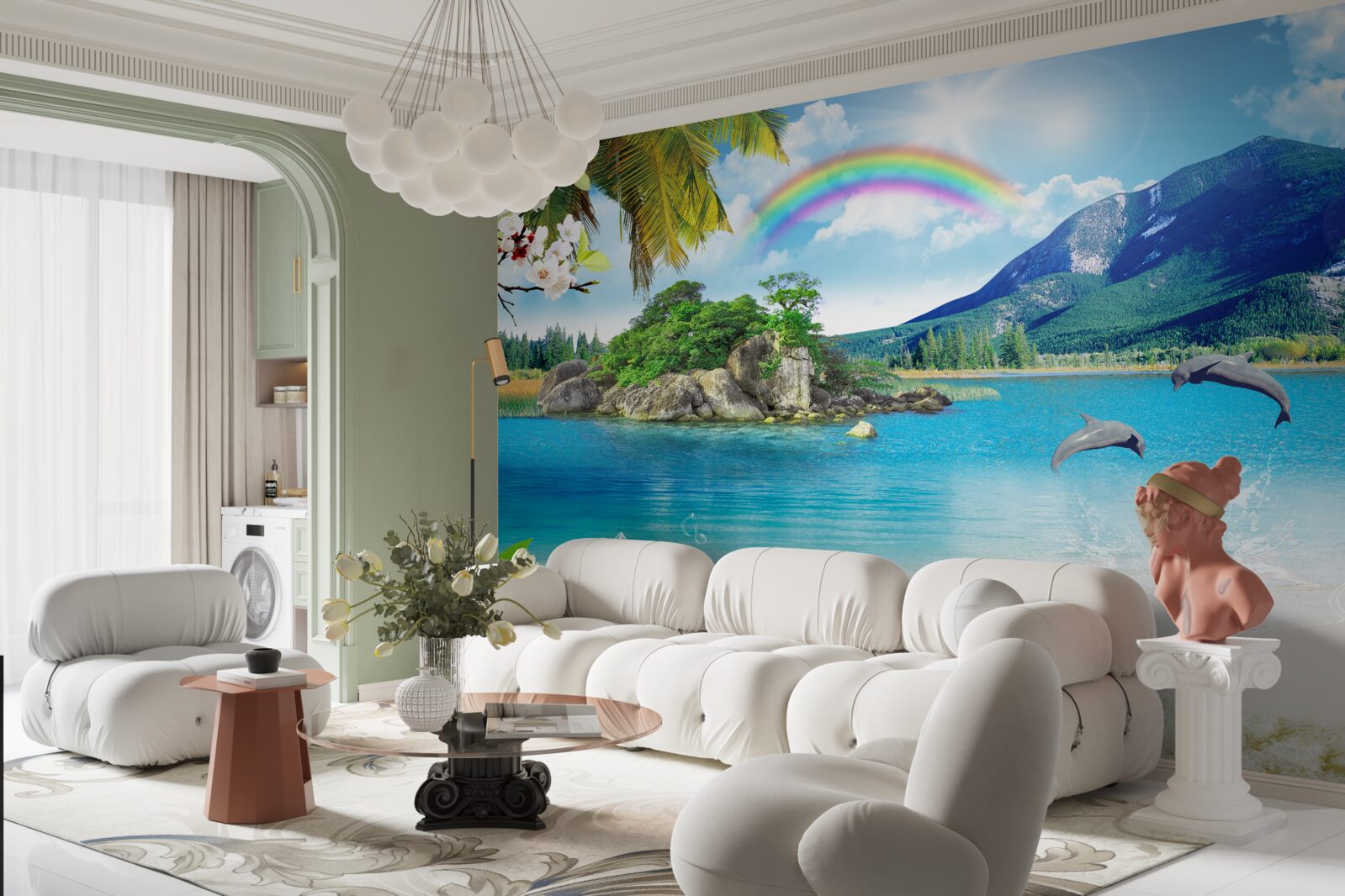 Papier peint un arc-en-ciel brille au bord de la mer