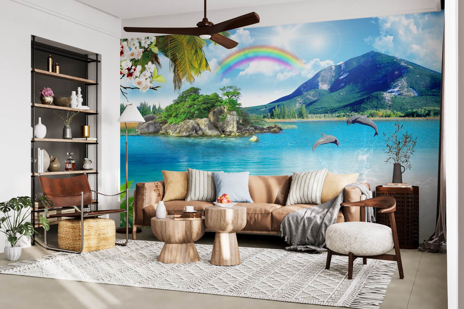 Papier peint un arc-en-ciel brille au bord de la mer