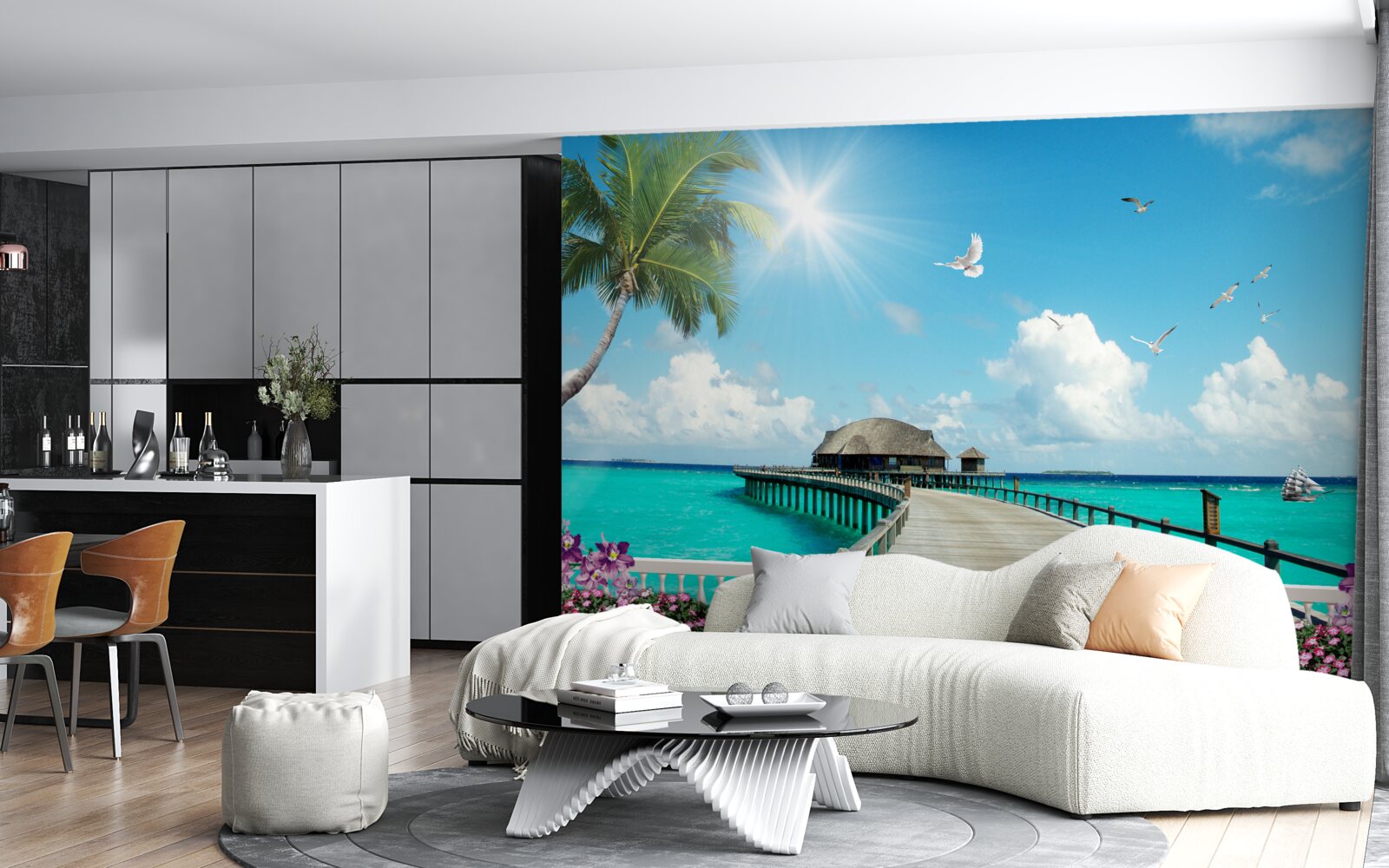 Papier peint jetée menant à la baie