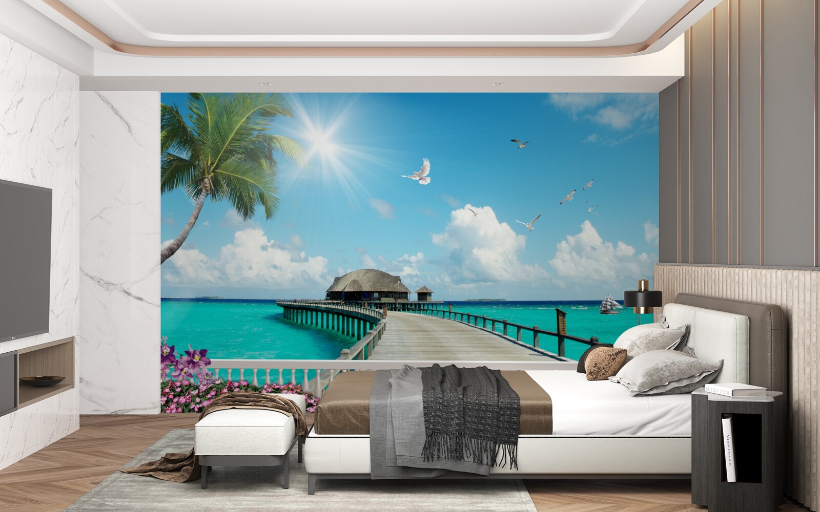 Papier peint jetée menant à la baie