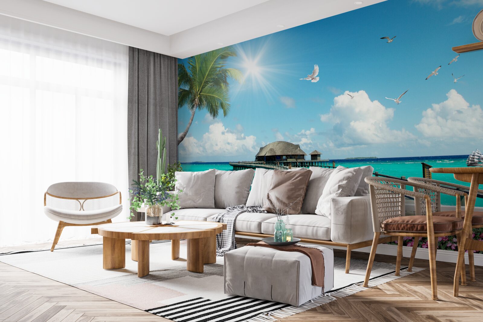 Papier peint jetée menant à la baie