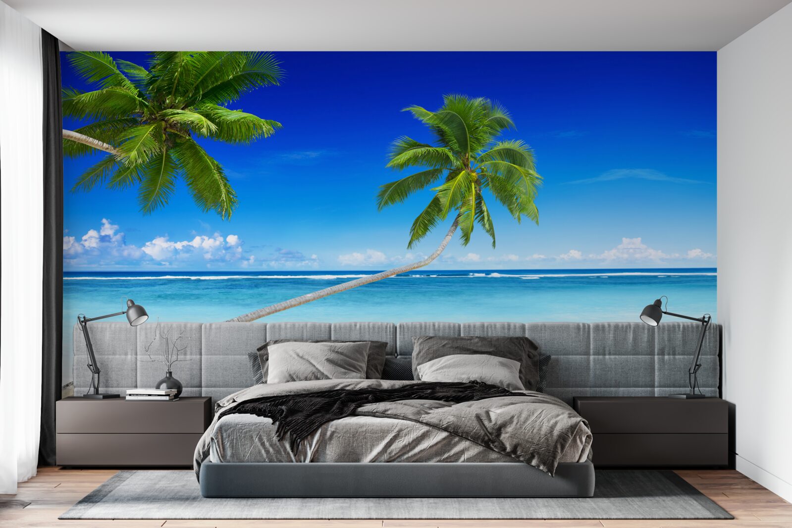 Papier peint plage tropicale et palmiers où règne le silence