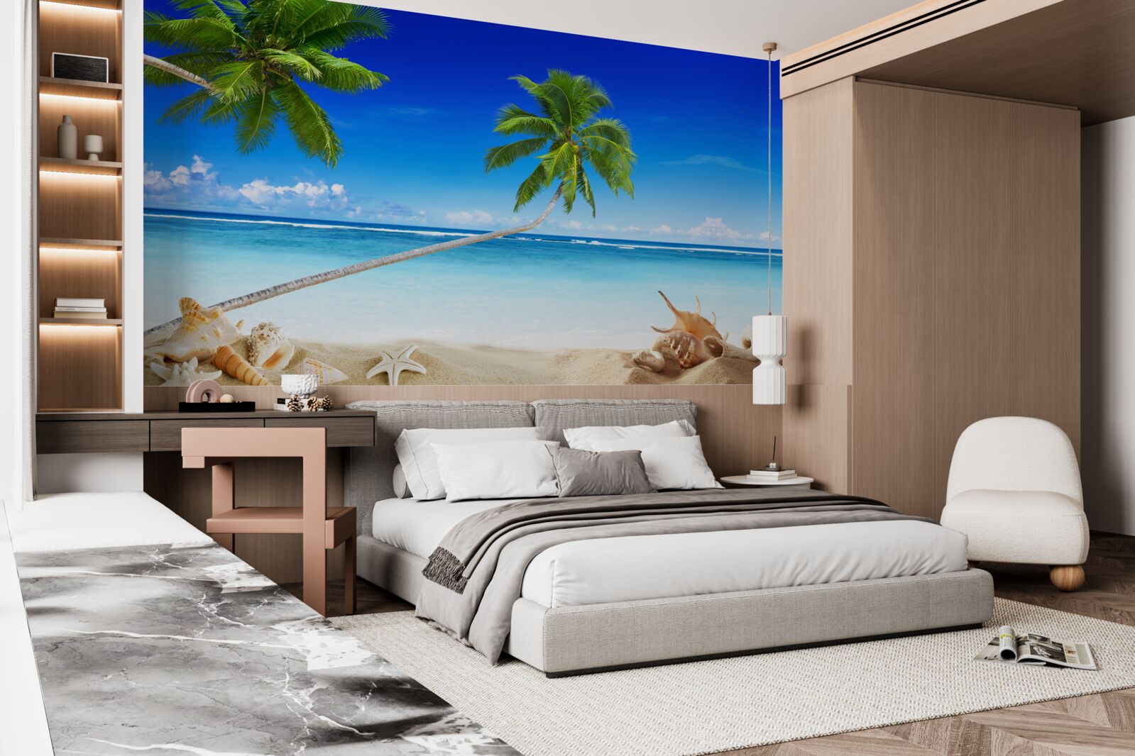 Papier peint plage tropicale et palmiers où règne le silence