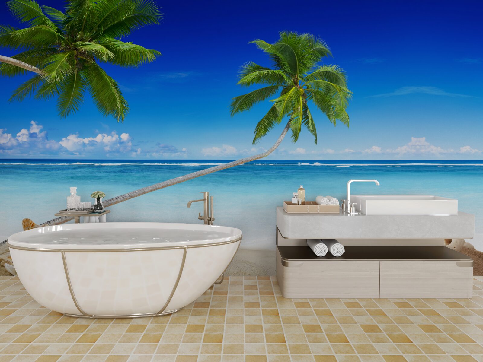 Papier peint plage tropicale et palmiers où règne le silence