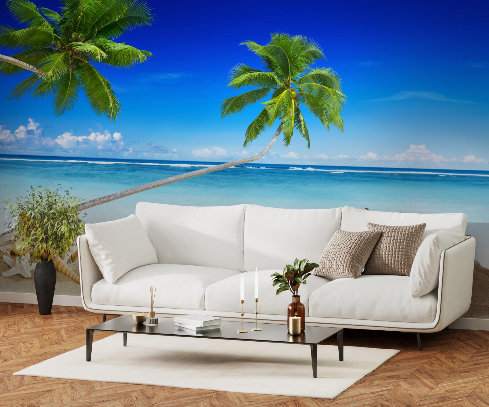 Papier peint plage tropicale et palmiers où règne le silence