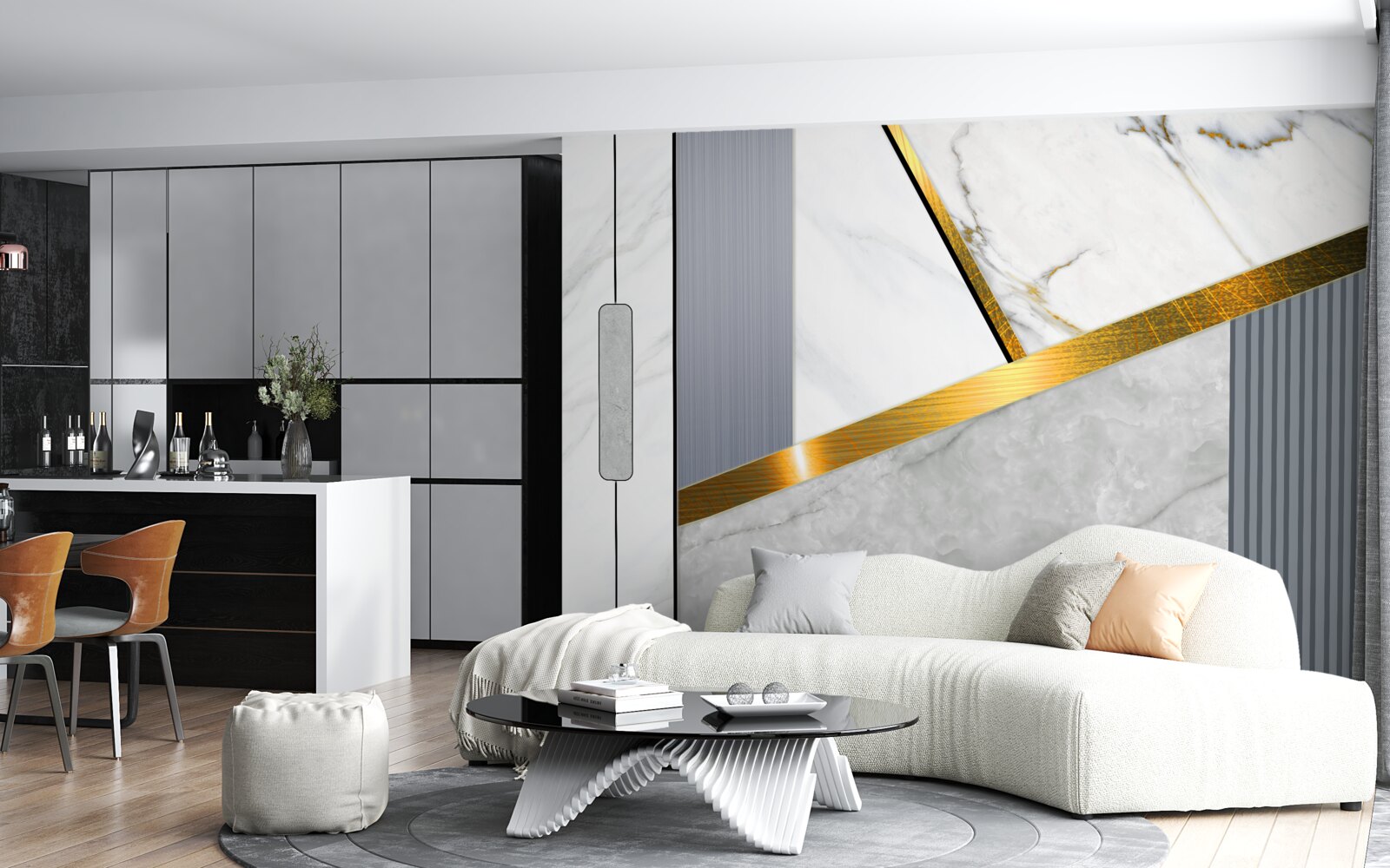 Papier peint joints dorés sur les lignes verticales