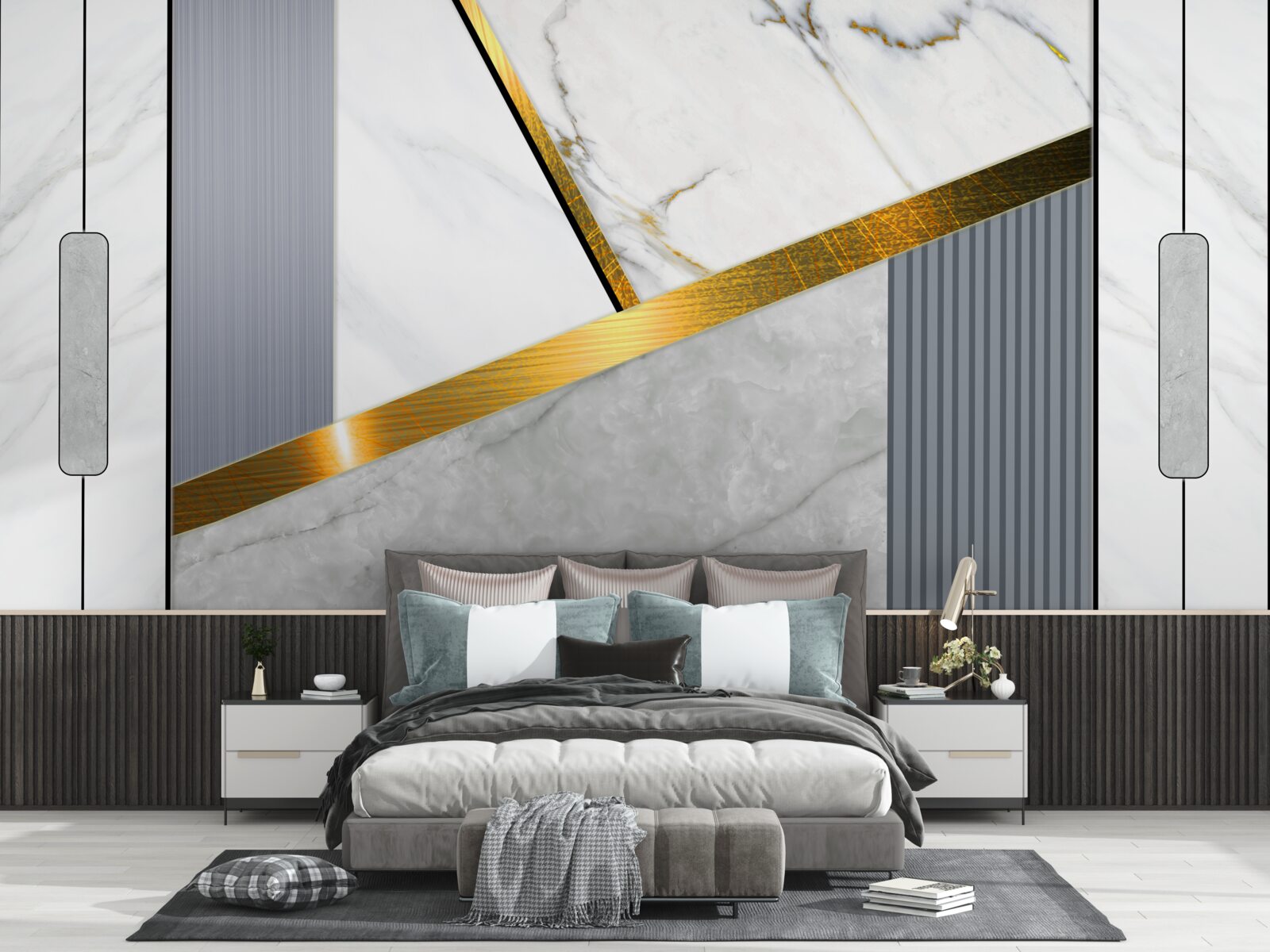 Papier peint joints dorés sur les lignes verticales