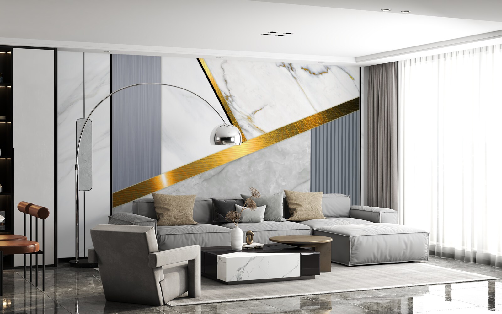 Papier peint joints dorés sur les lignes verticales