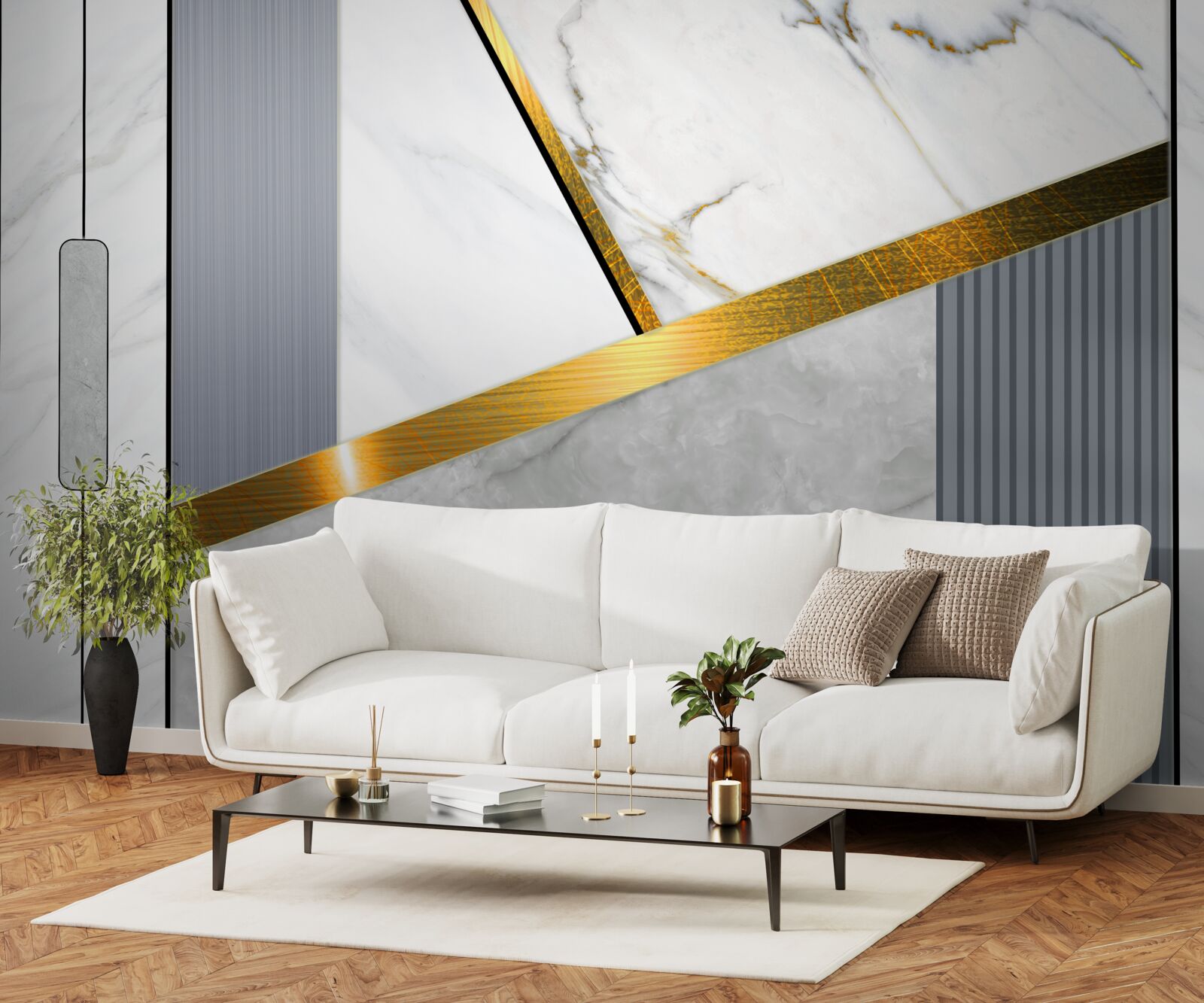 Papier peint joints dorés sur les lignes verticales