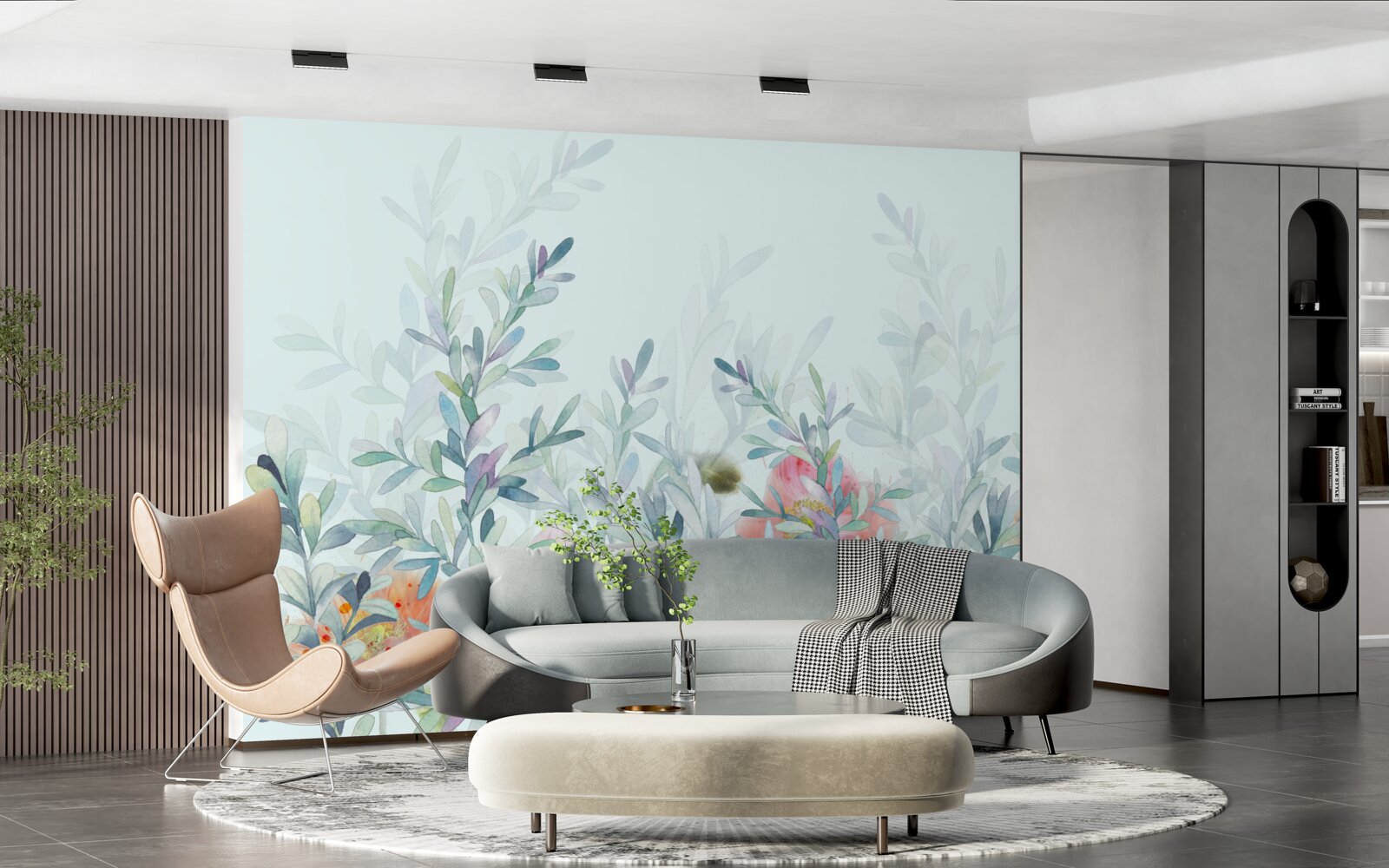 Papier peint des fleurs à la teinte délicate et céleste