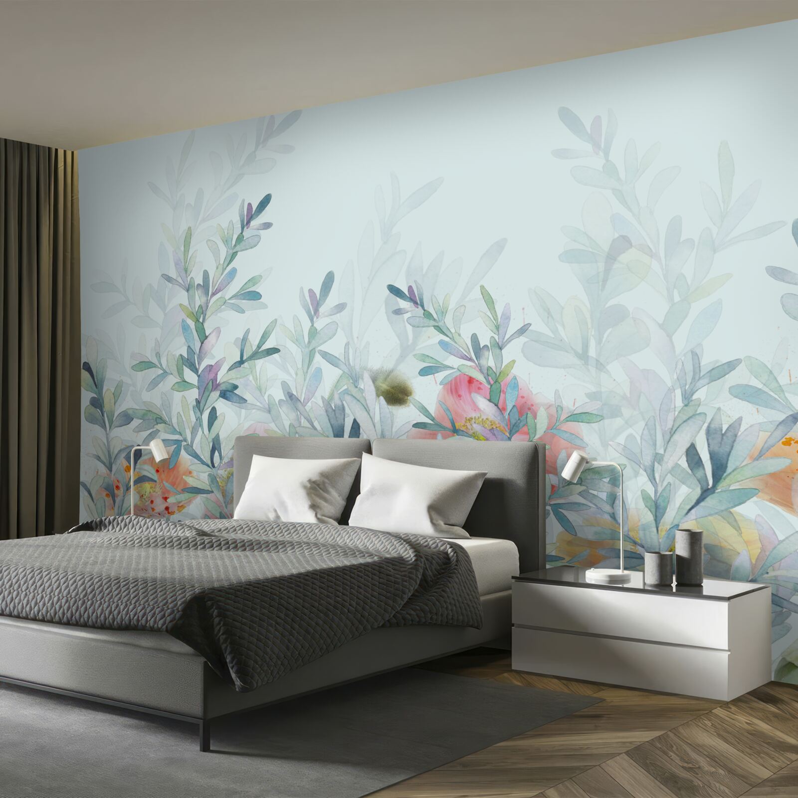 Papier peint des fleurs à la teinte délicate et céleste