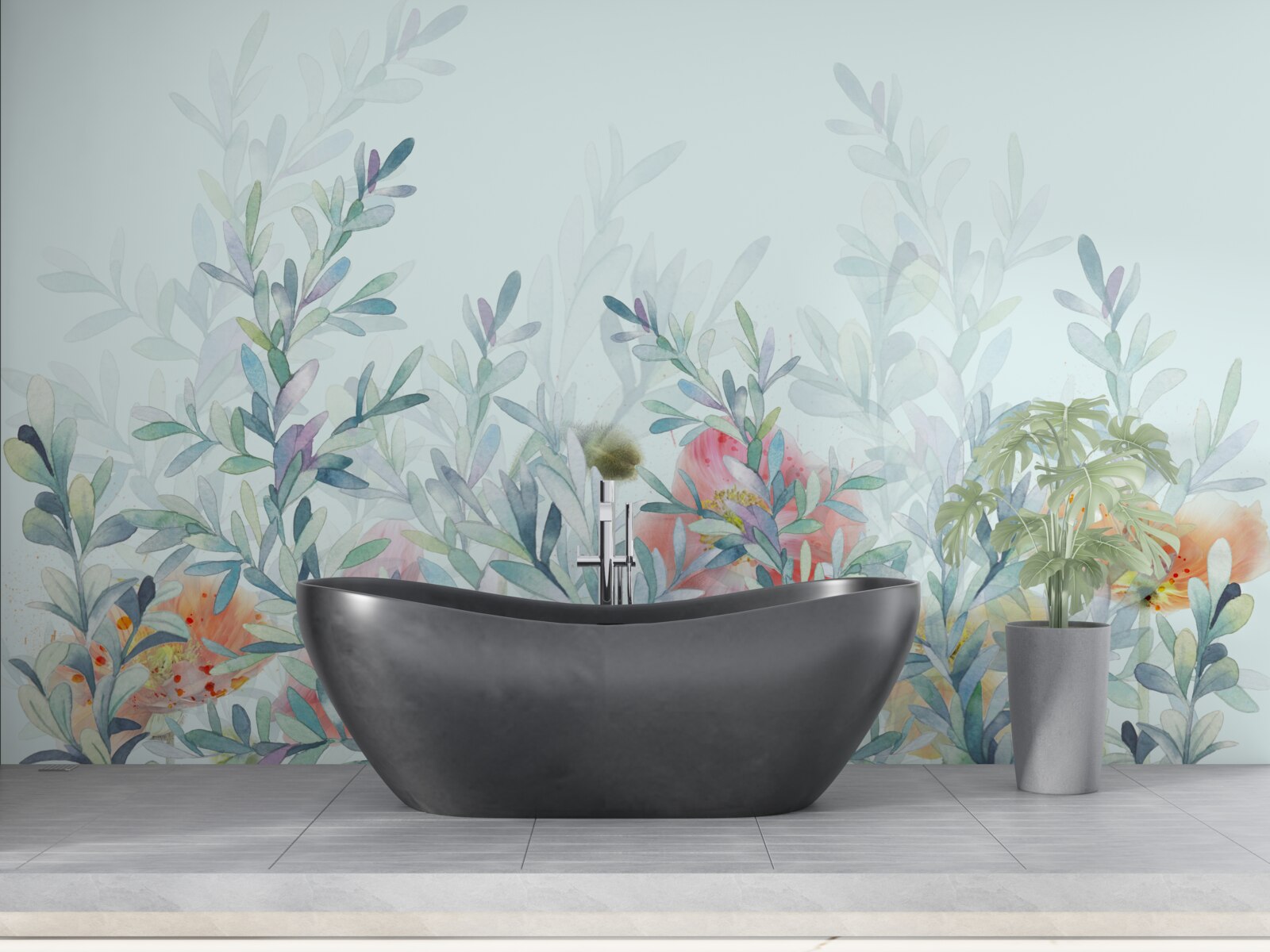 Papier peint des fleurs à la teinte délicate et céleste