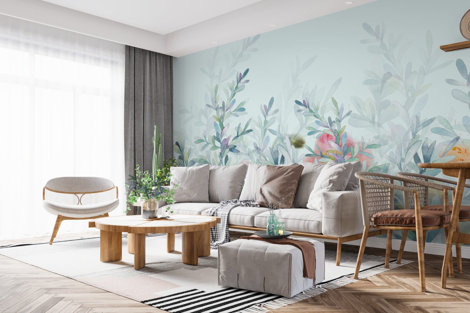 Papier peint des fleurs à la teinte délicate et céleste