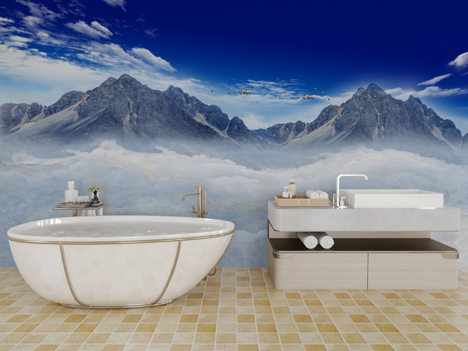 Papier peint voile de brume de montagne enchanteresse