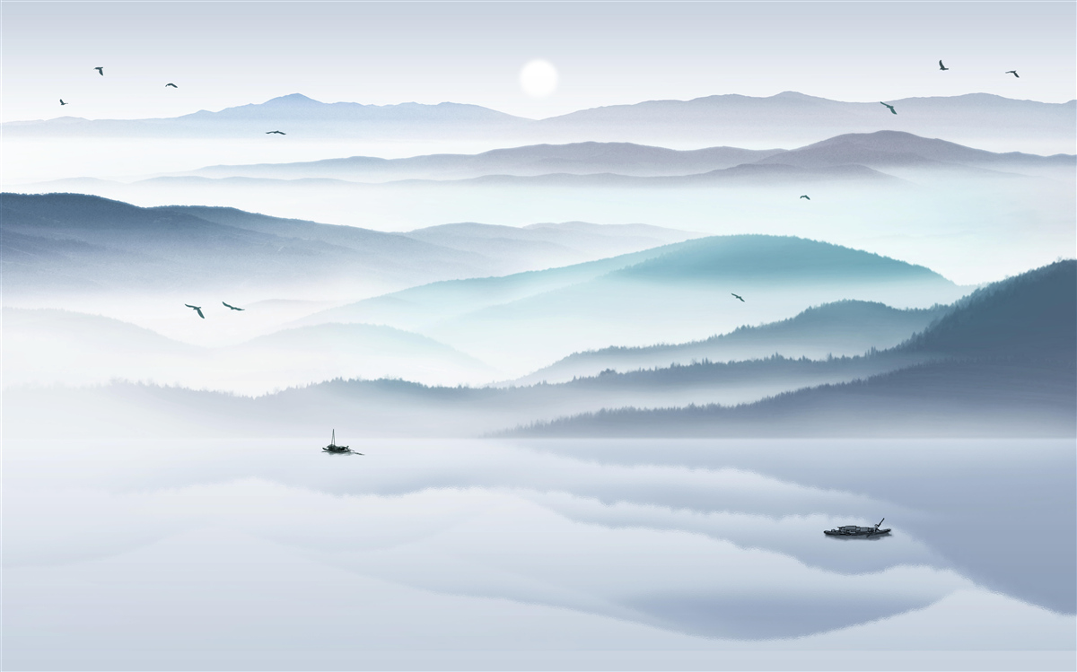 Papier peint le brouillard s'installe, recouvrant la rivière de montagne d'un voile épais