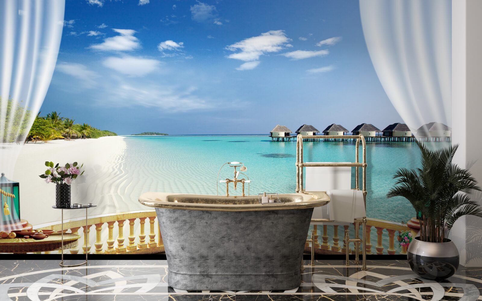 Papier peint vue sur l'océan depuis la véranda