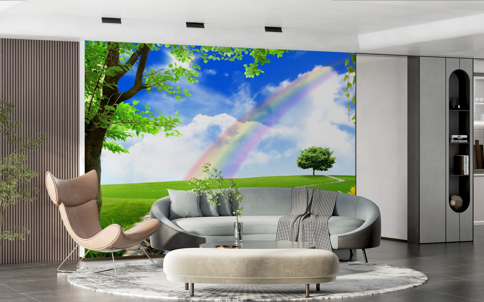 Papier peint lueur colorée sur une clairière verte