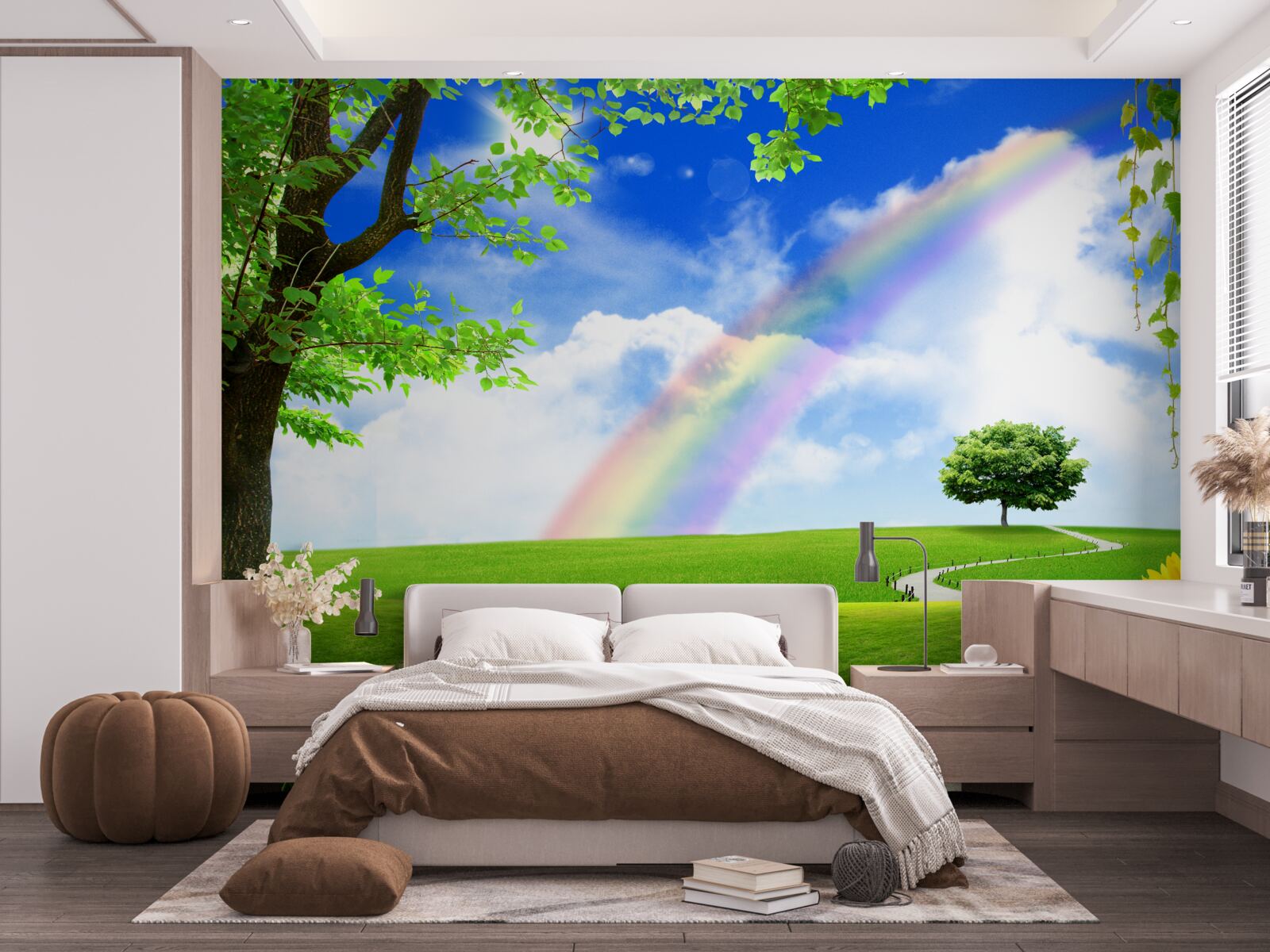 Papier peint lueur colorée sur une clairière verte