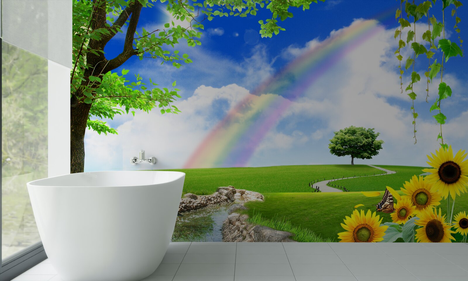 Papier peint lueur colorée sur une clairière verte