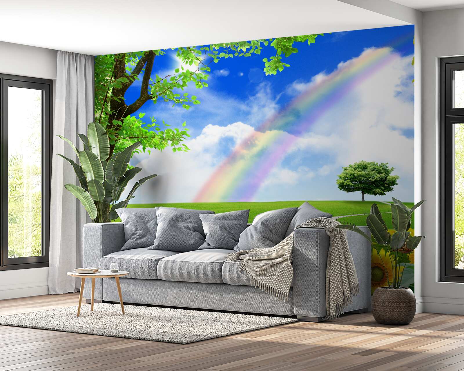 Papier peint lueur colorée sur une clairière verte