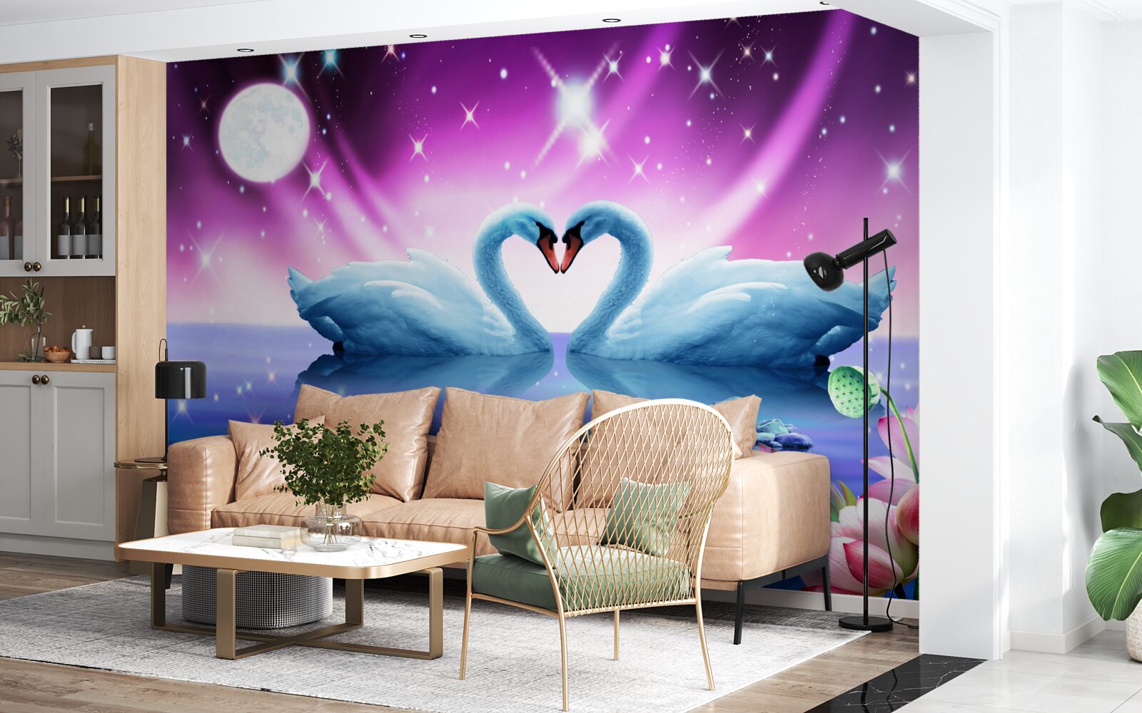 Papier peint les cygnes amoureux forment un coeur