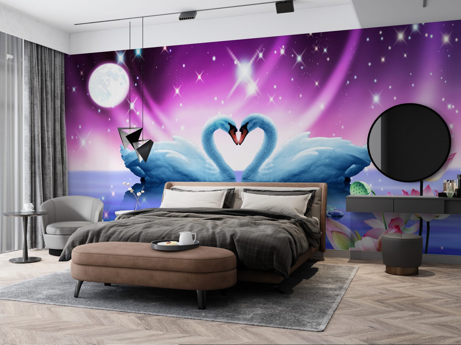 Papier peint les cygnes amoureux forment un coeur