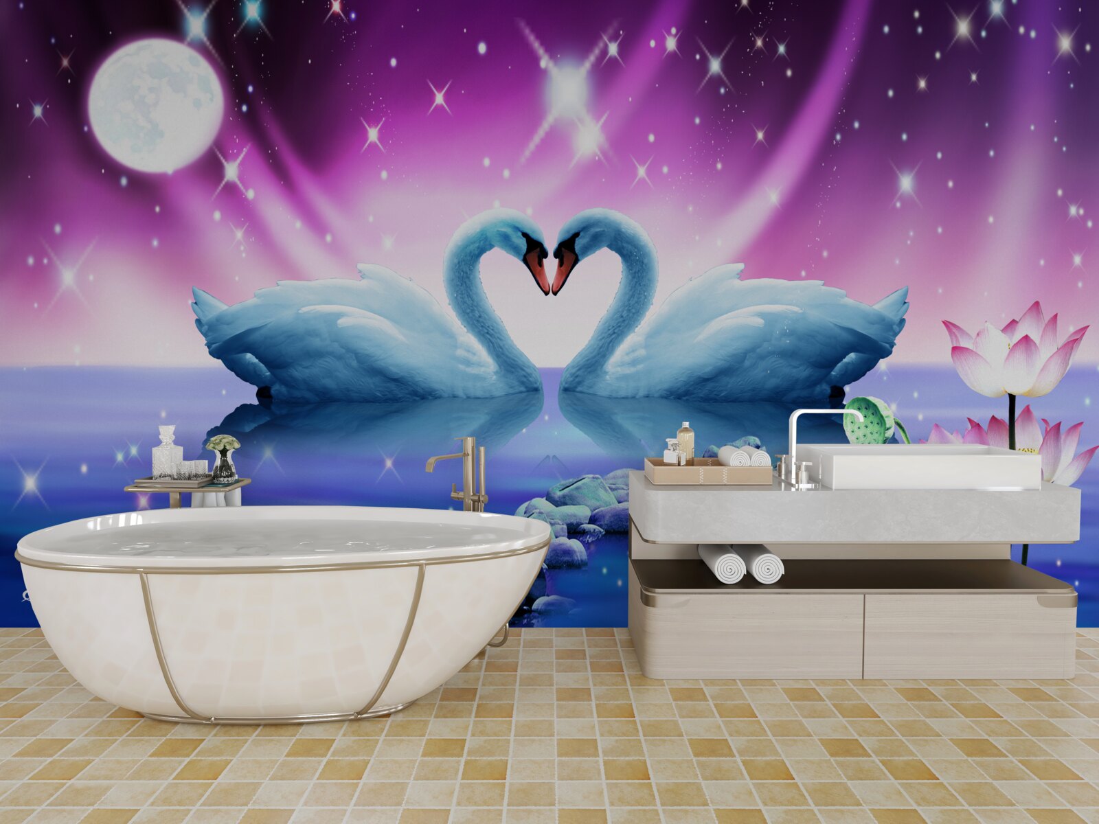 Papier peint les cygnes amoureux forment un coeur