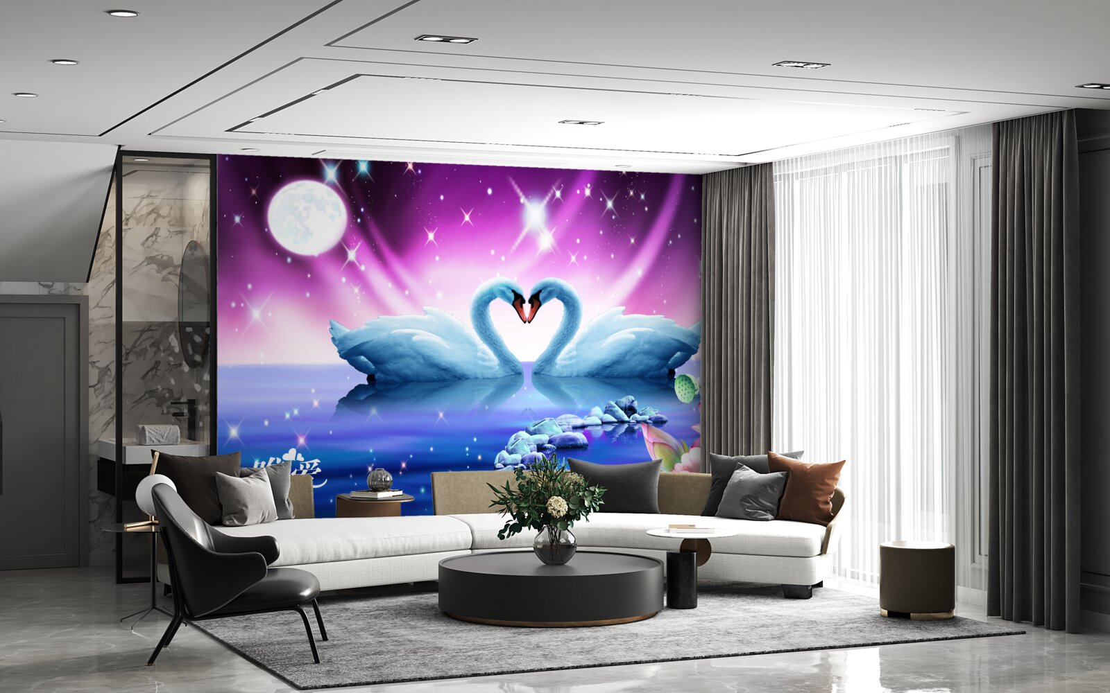 Papier peint les cygnes amoureux forment un coeur