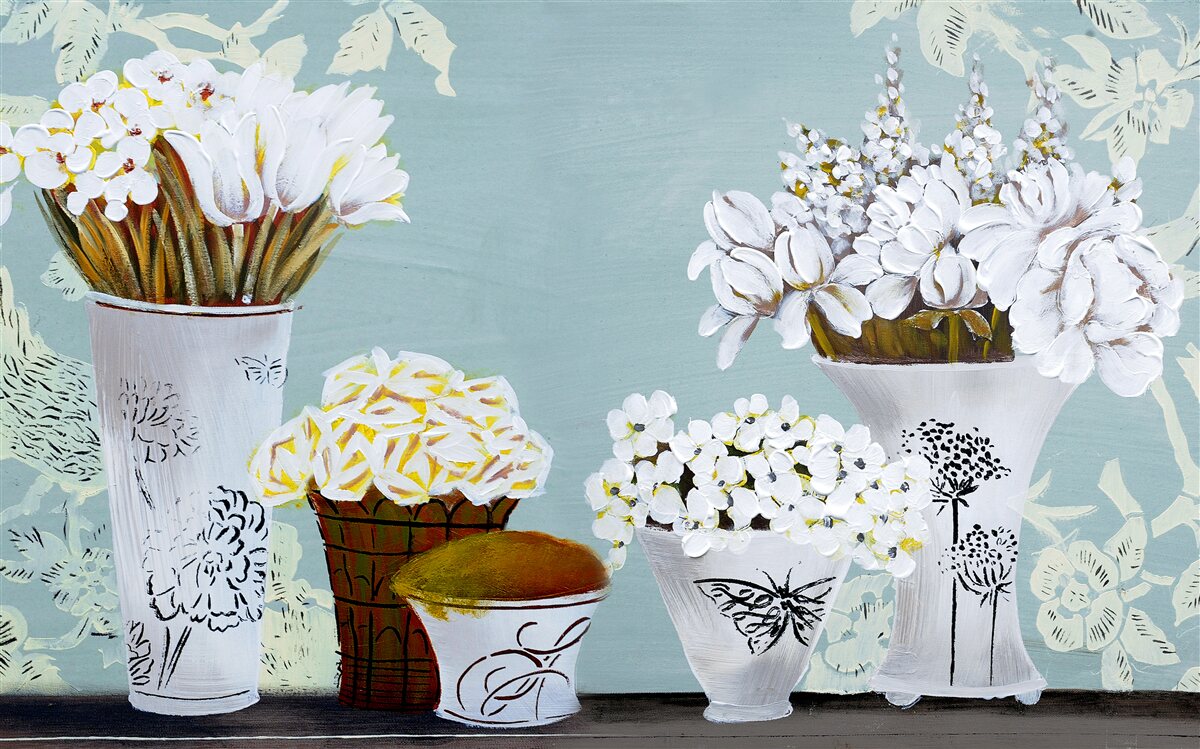 Papier peint vases avec bouquets de fleurs