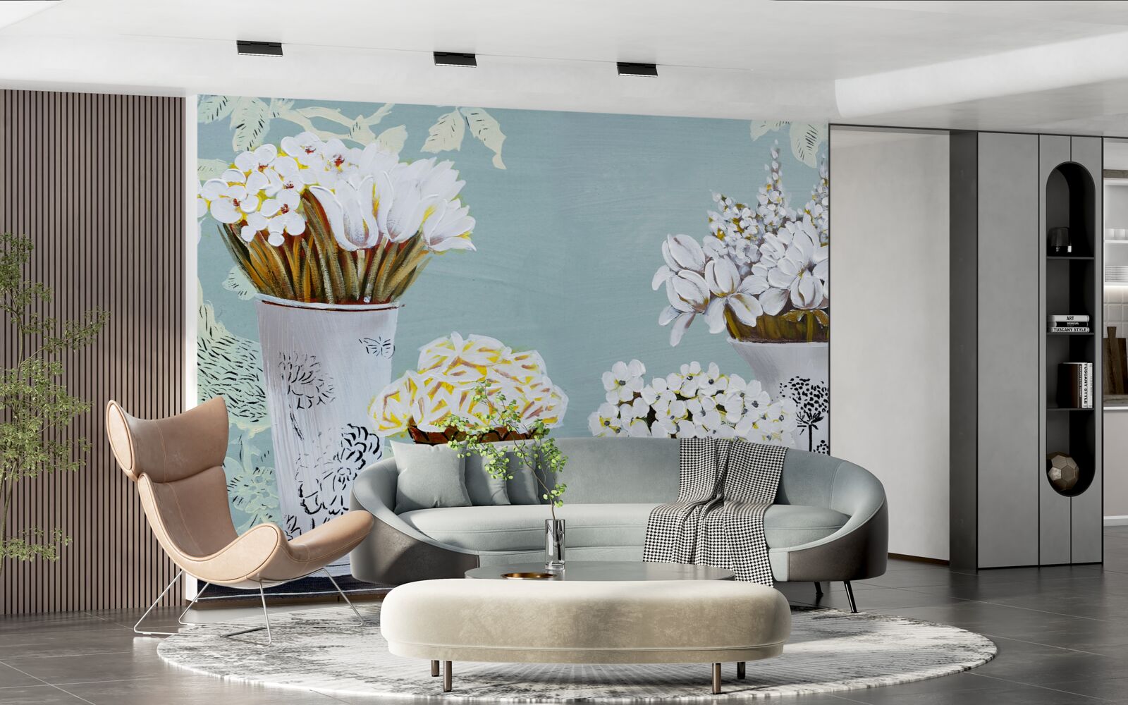 Papier peint vases avec bouquets de fleurs