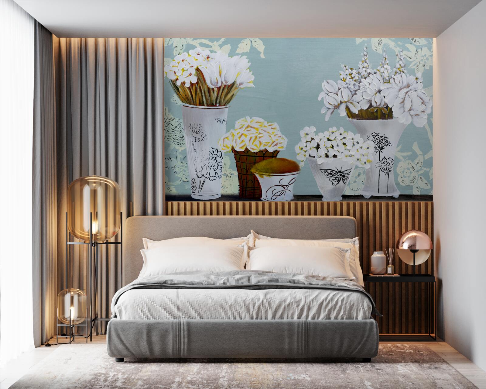 Papier peint vases avec bouquets de fleurs