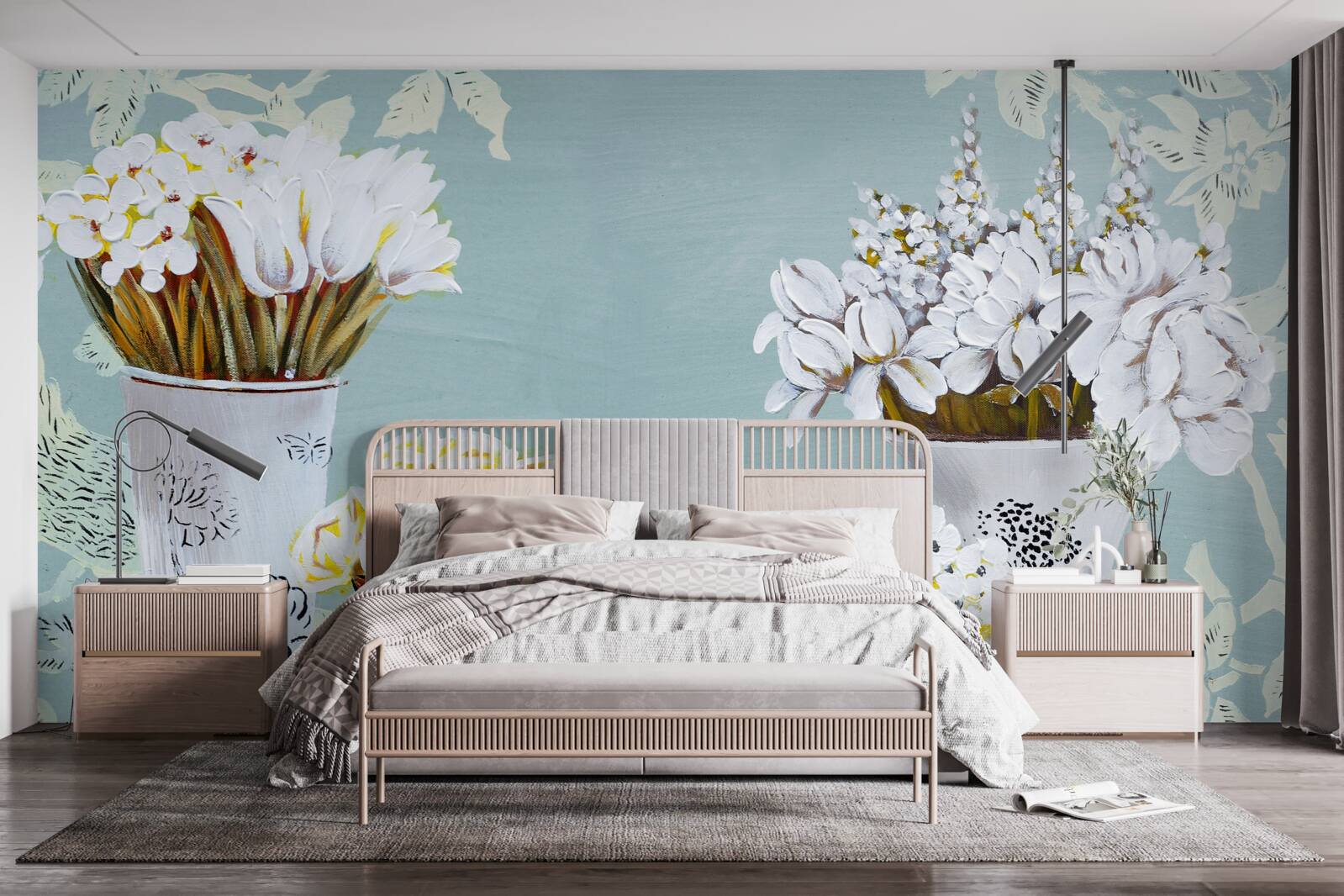 Papier peint vases avec bouquets de fleurs