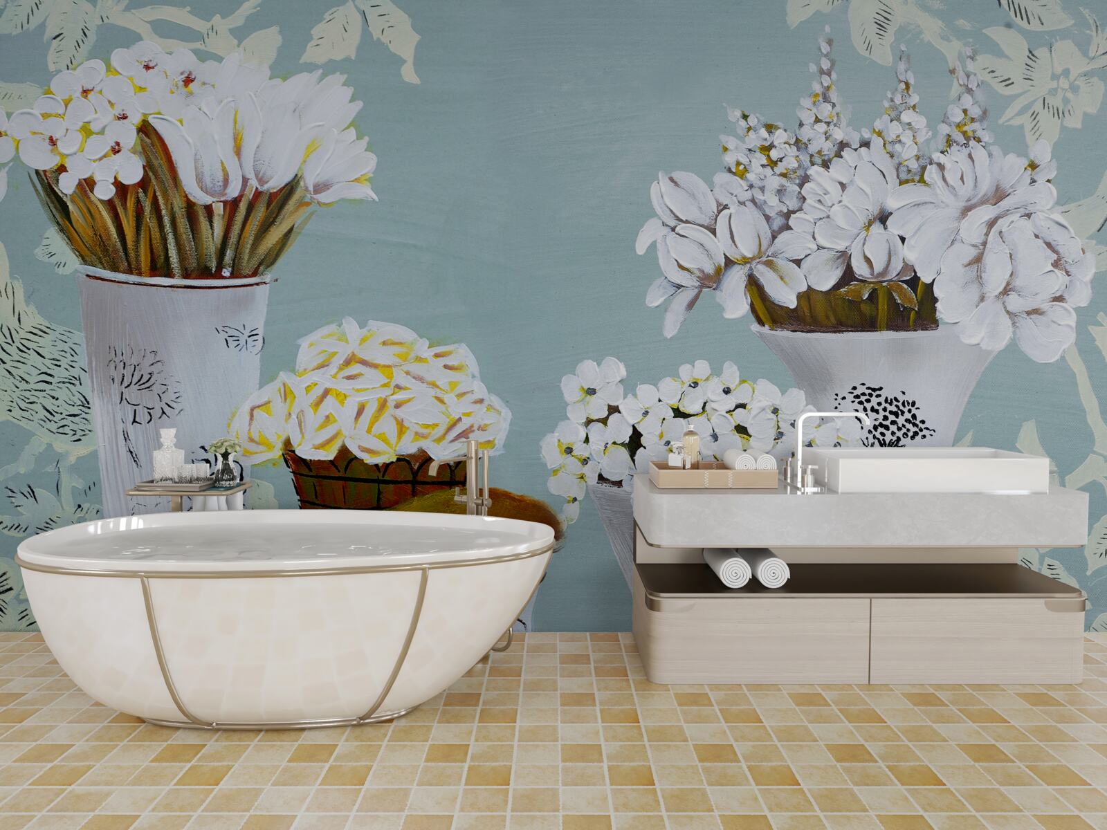 Papier peint vases avec bouquets de fleurs