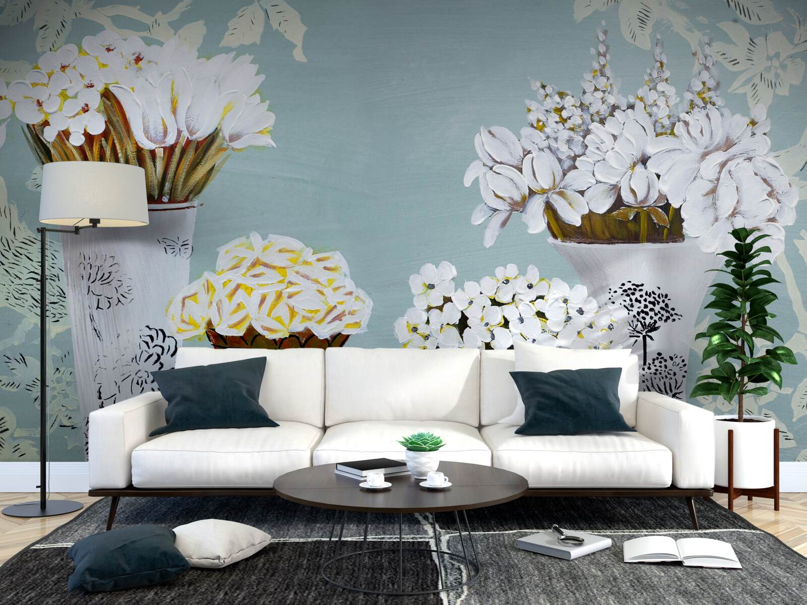 Papier peint vases avec bouquets de fleurs