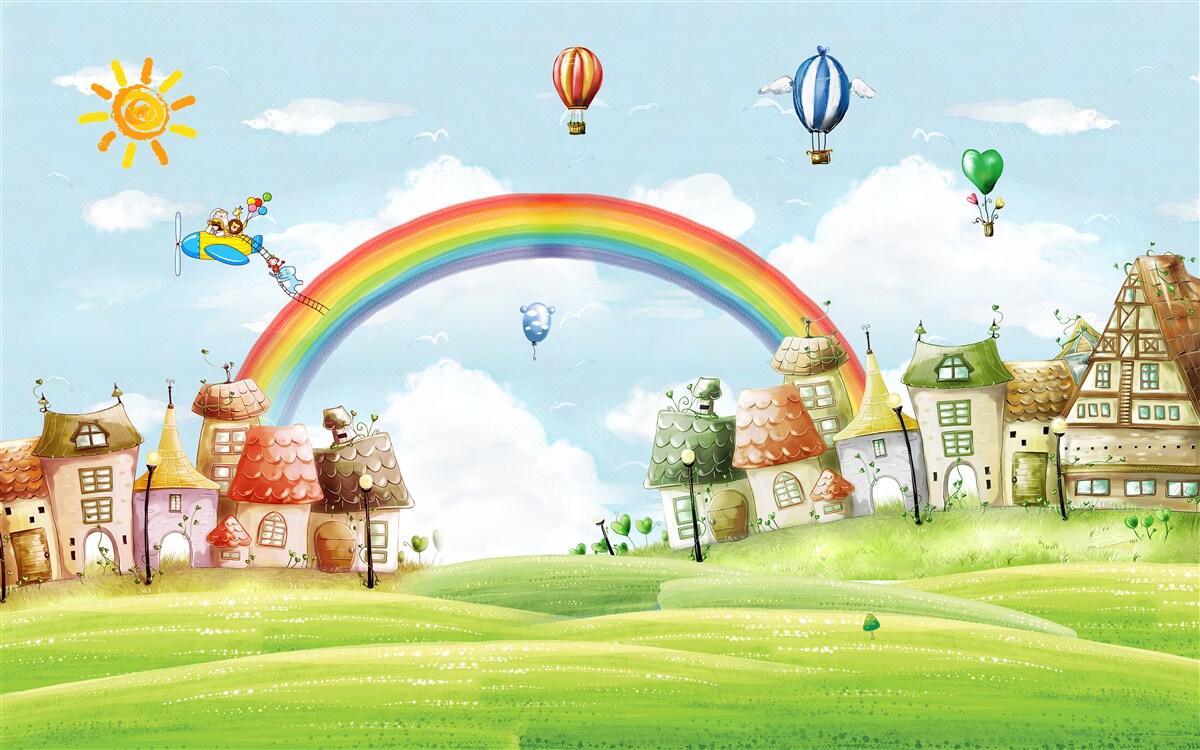 Papier peint la ville colorée est décorée d'arcs-en-ciel