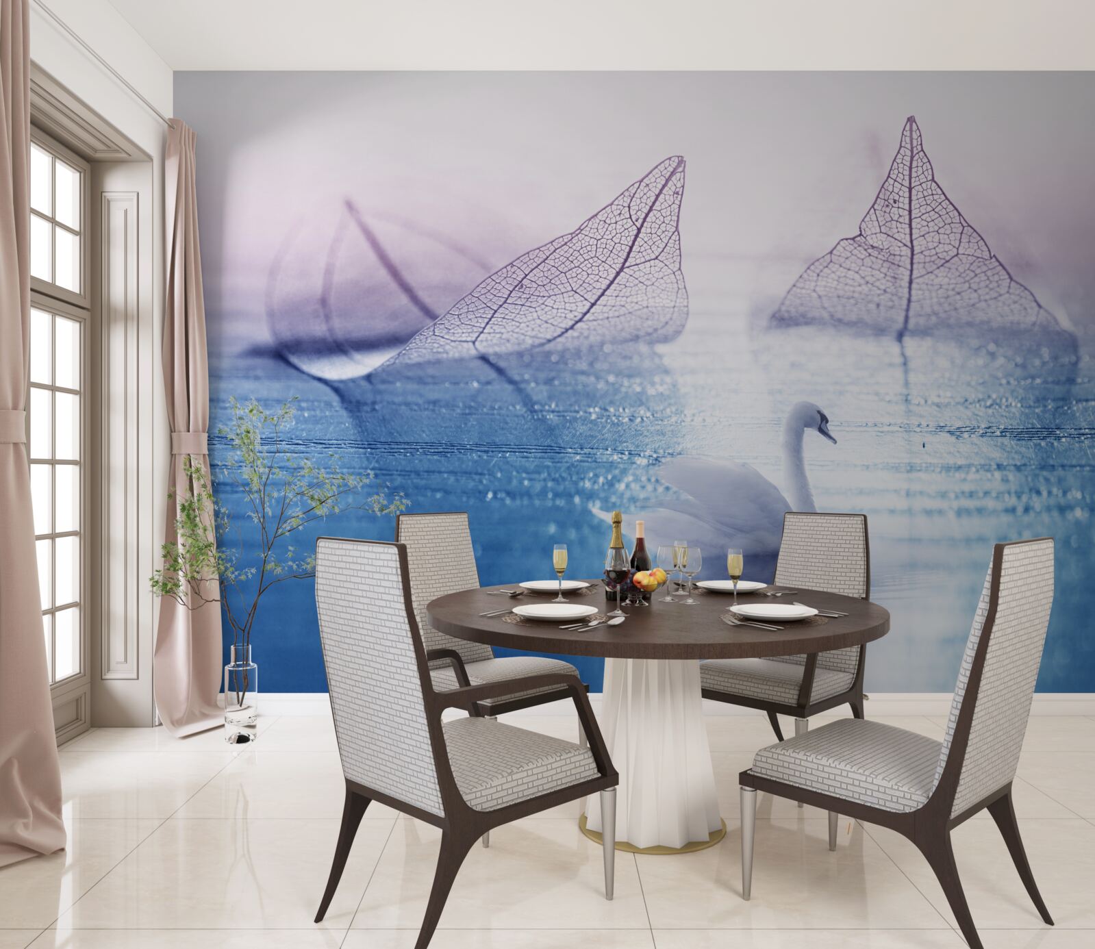 Papier peint Un cygne blanc comme neige orne les eaux calmes