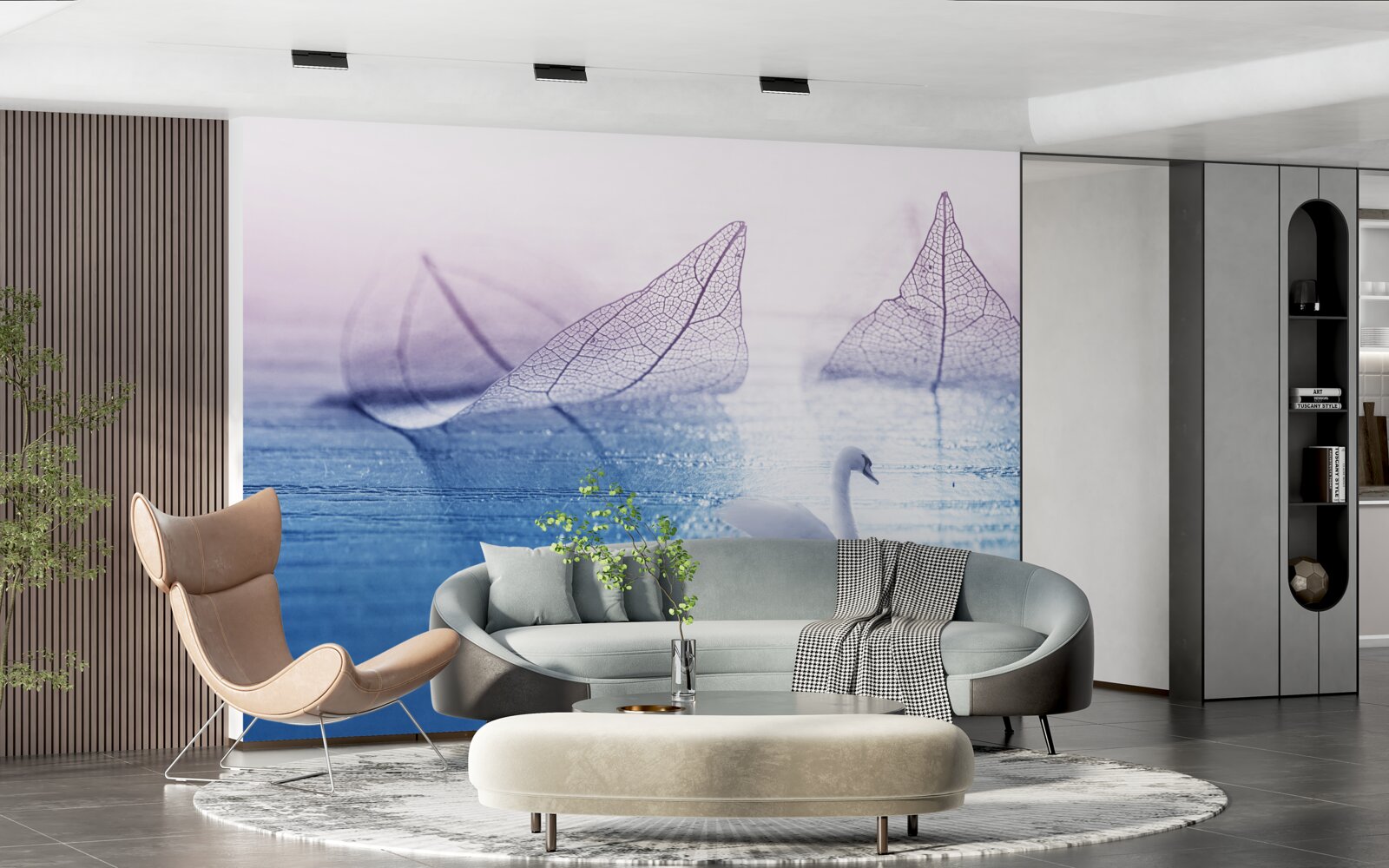 Papier peint Un cygne blanc comme neige orne les eaux calmes