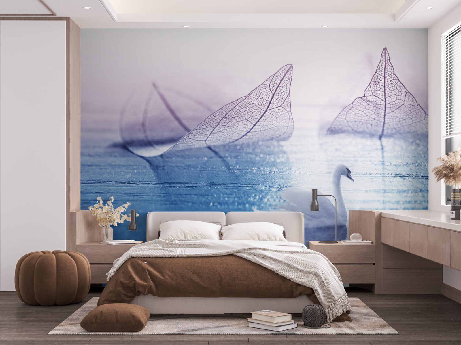 Papier peint Un cygne blanc comme neige orne les eaux calmes