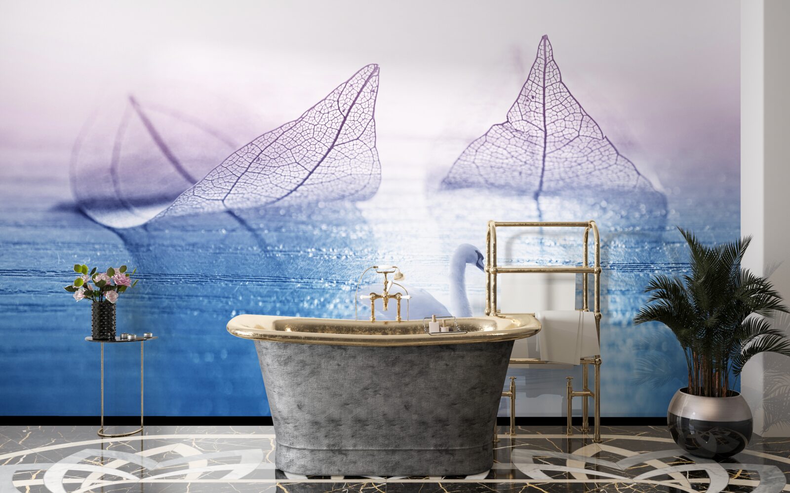 Papier peint Un cygne blanc comme neige orne les eaux calmes