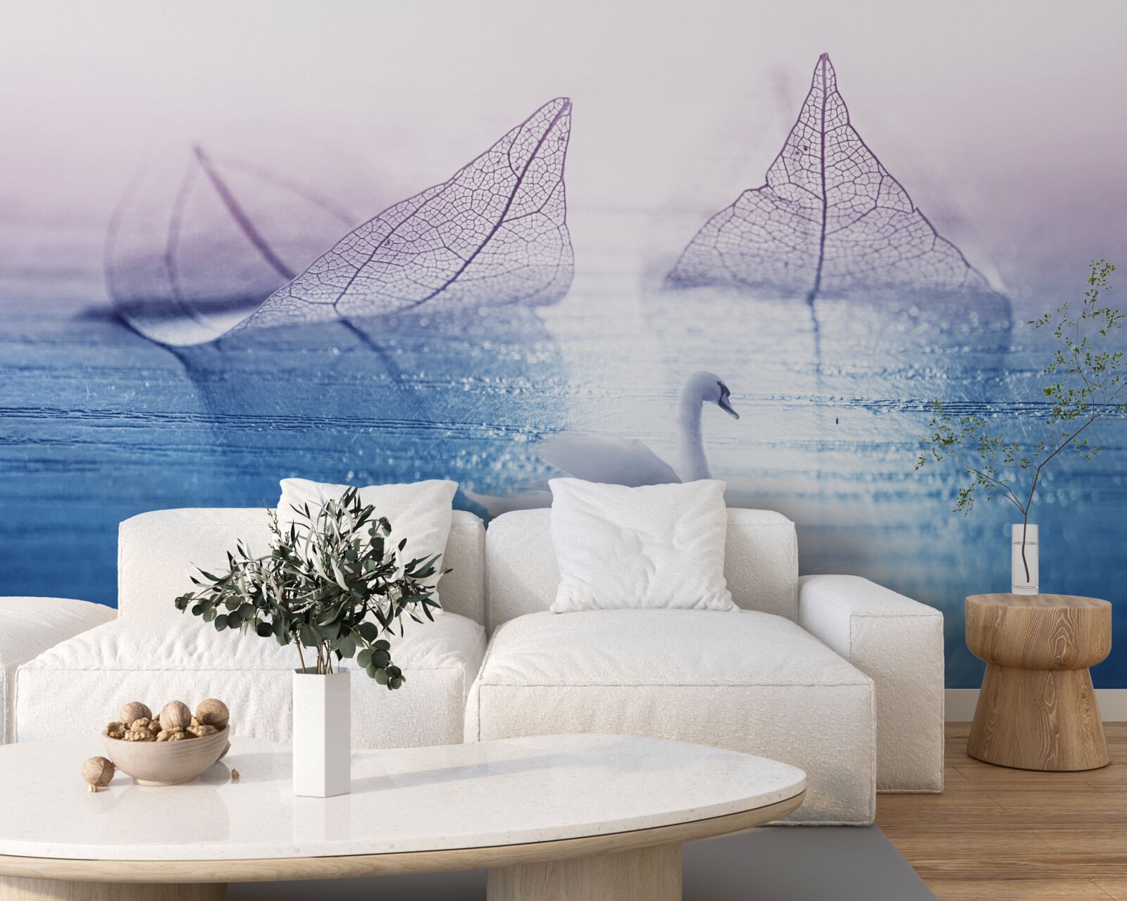 Papier peint Un cygne blanc comme neige orne les eaux calmes