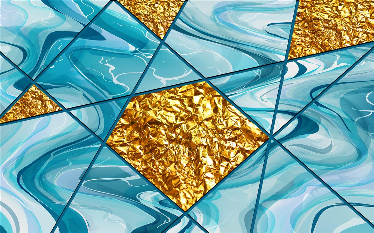 Papier peint le ciel est bleu et flou, décoré d'accents dorés