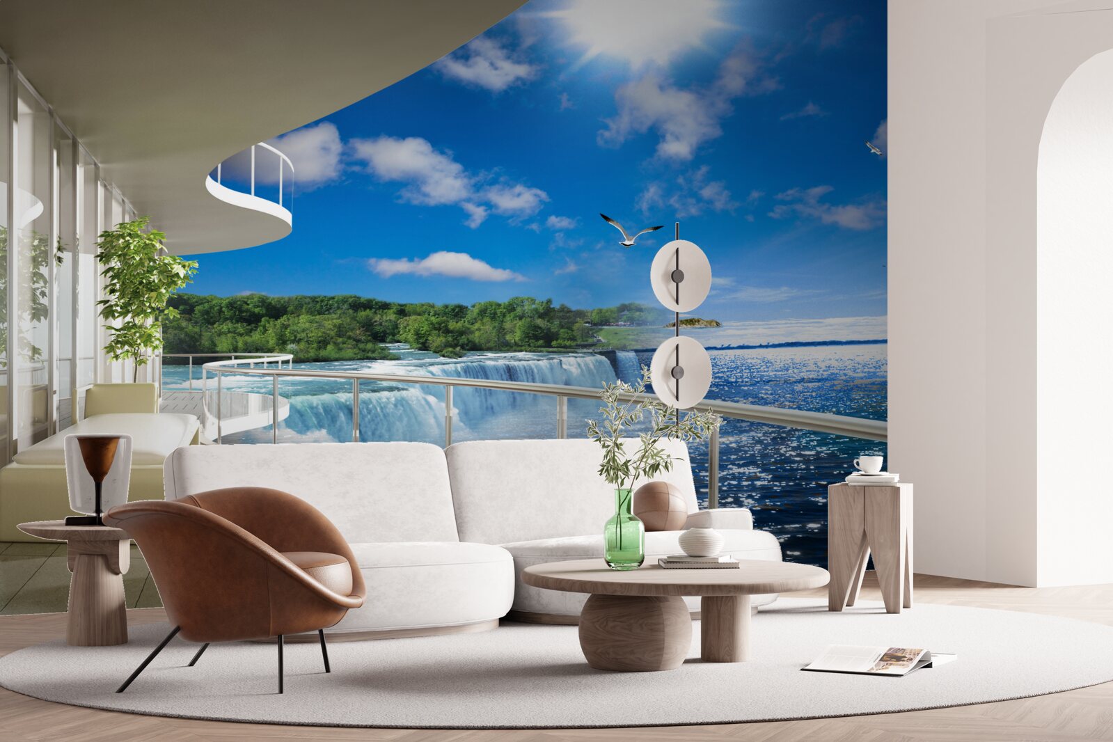 Papier peint balcon près d'une immense cascade