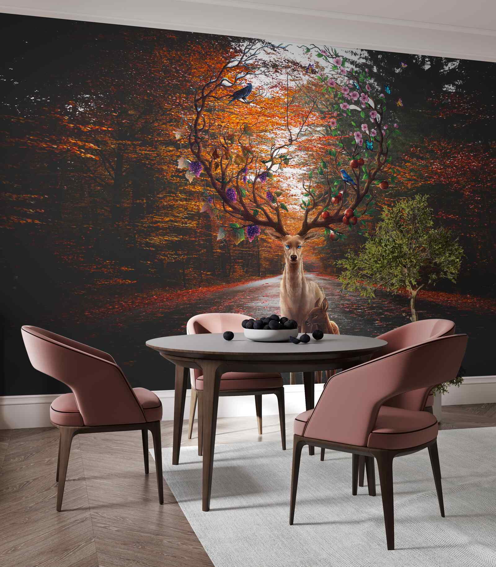 Papier peint période automnale et bois parfaits des cerfs adultes