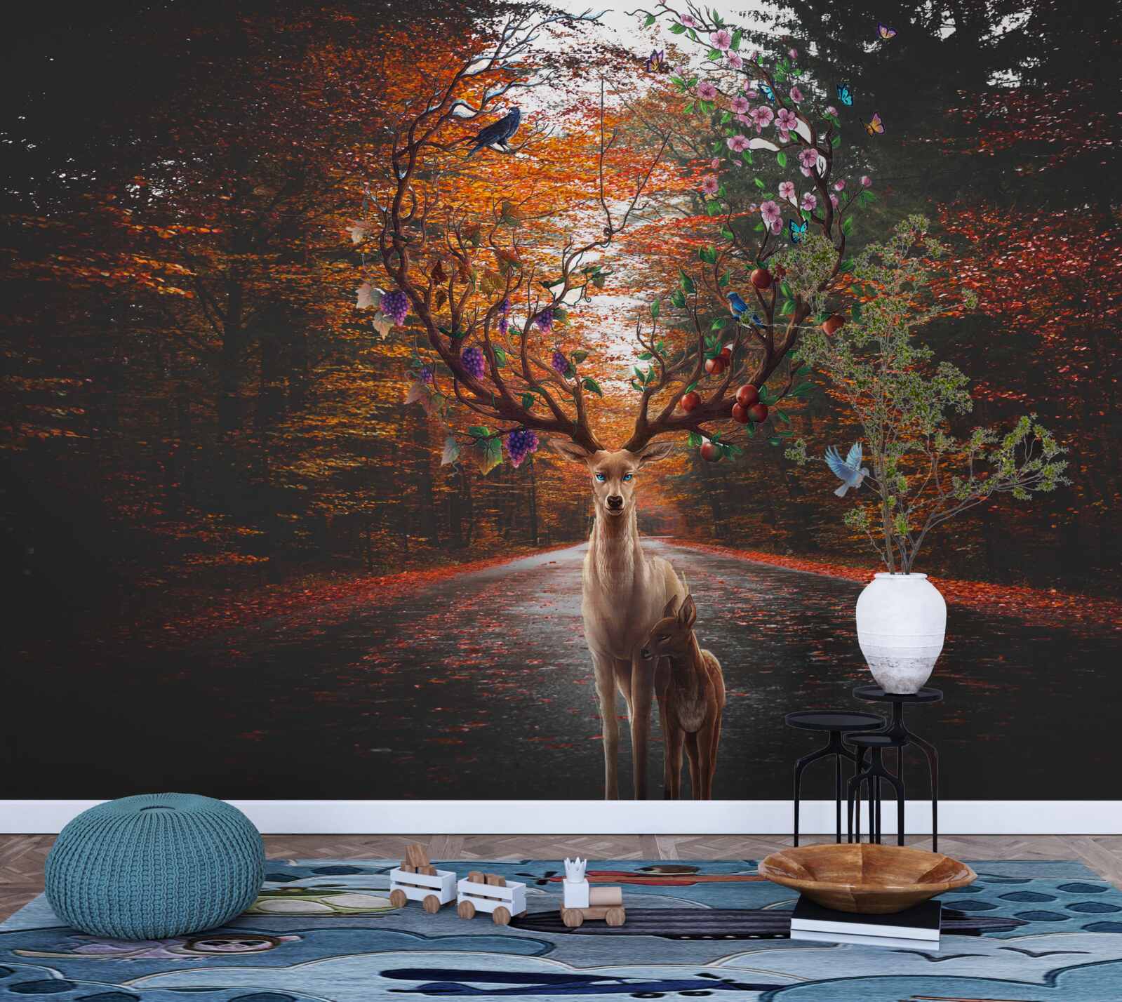 Papier peint période automnale et bois parfaits des cerfs adultes