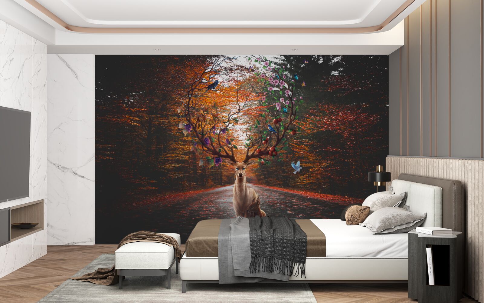 Papier peint période automnale et bois parfaits des cerfs adultes