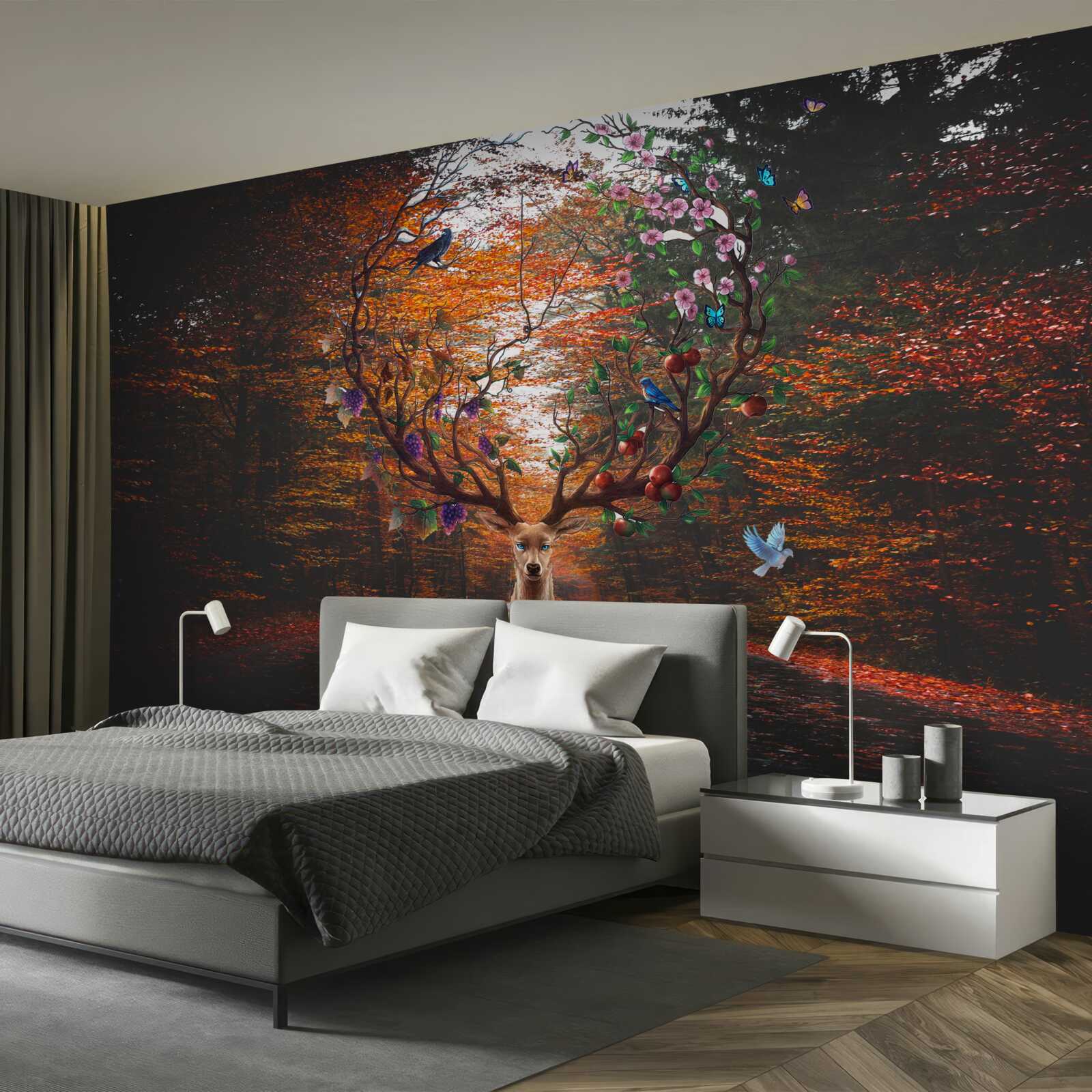 Papier peint période automnale et bois parfaits des cerfs adultes