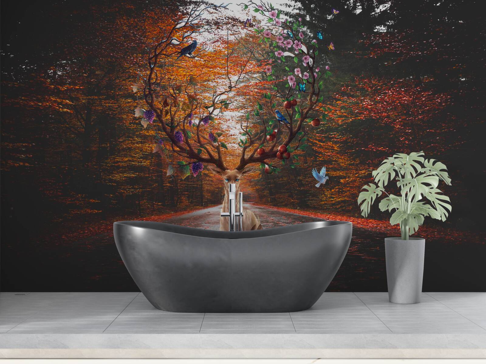 Papier peint période automnale et bois parfaits des cerfs adultes