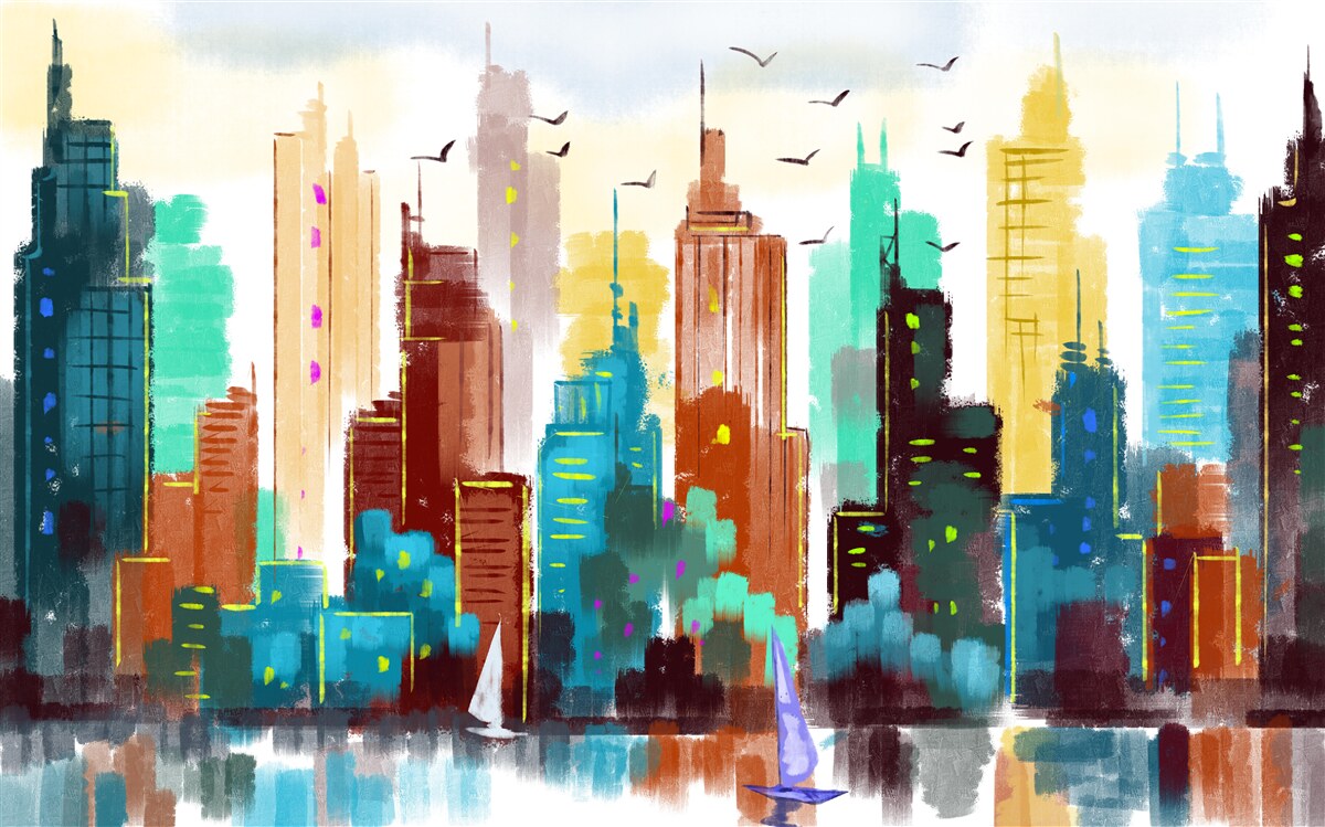 Papier peint représentation abstraite de la ville moderne