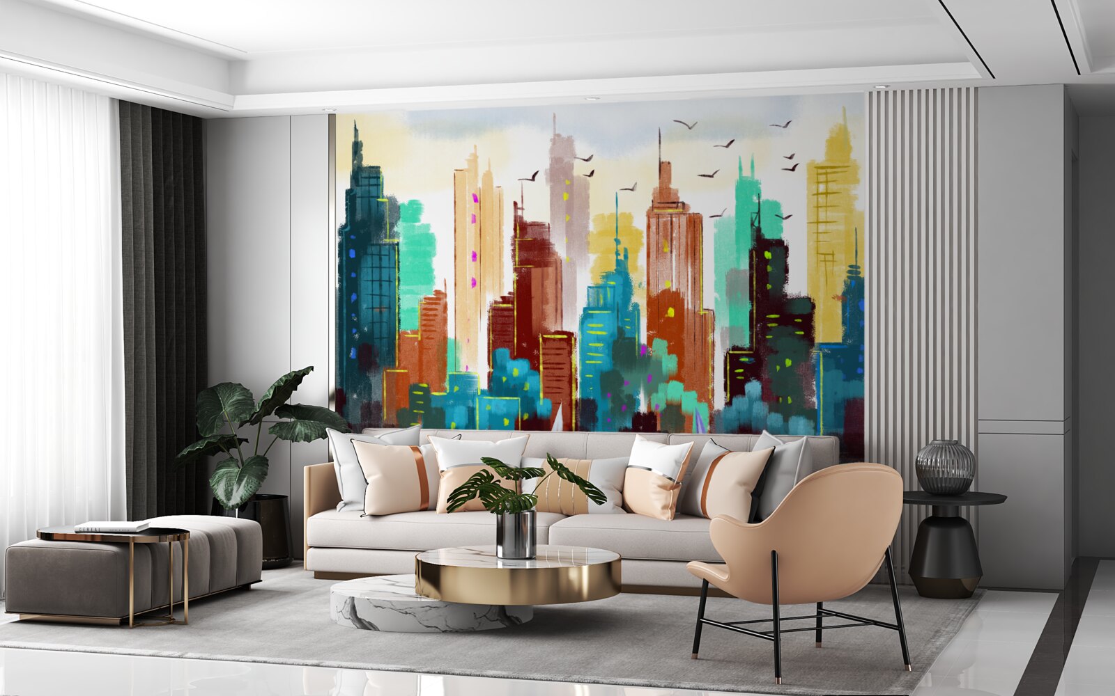 Papier peint représentation abstraite de la ville moderne