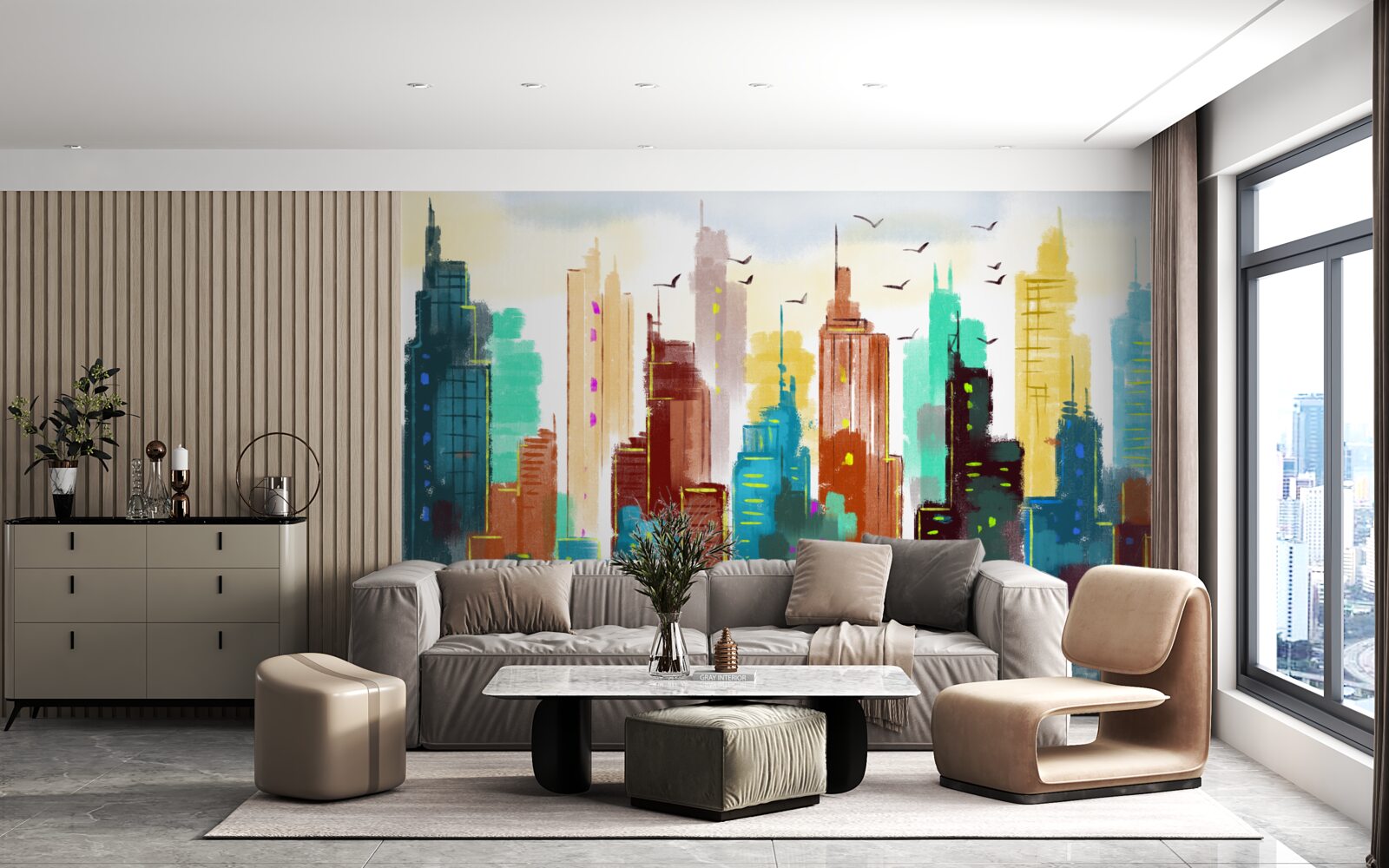 Papier peint représentation abstraite de la ville moderne